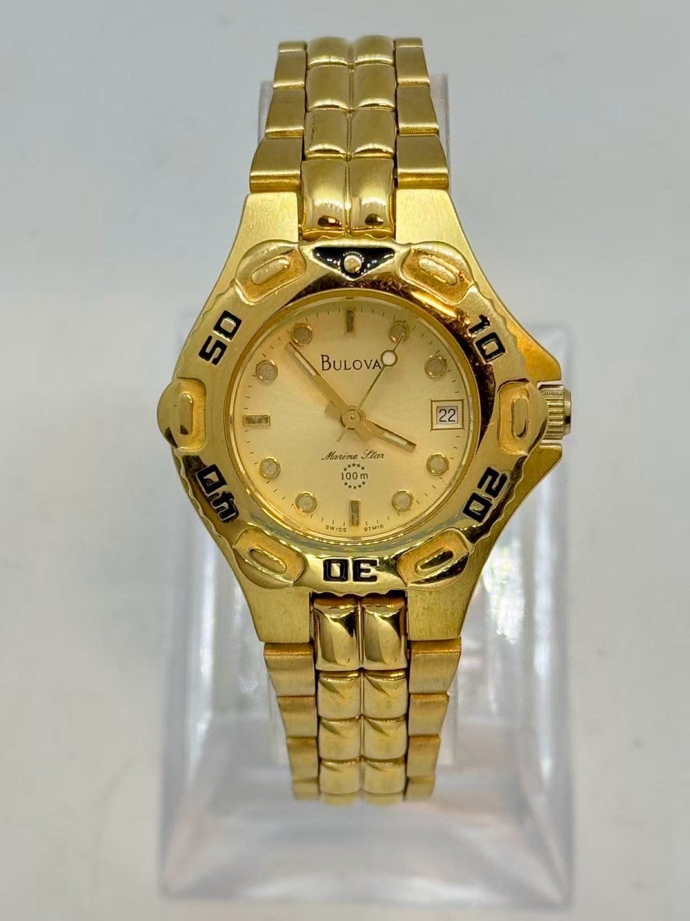 Vintage Bulova Marine Star Women’s Quartz Watch Date 29mm New Battery Runs